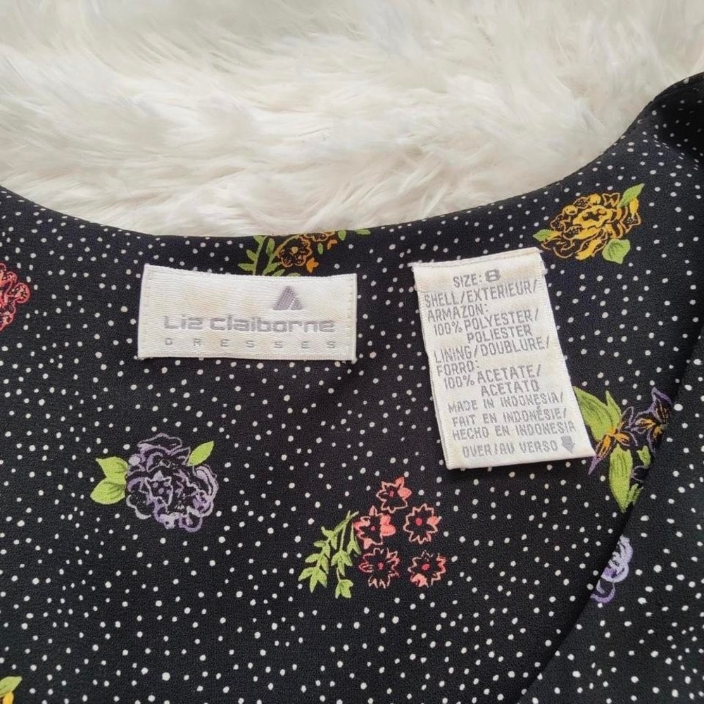 Vtg Liz Claiborne Babydoll Maxi‎ Dress Black Polka Dot Ditsy Floral Whimsigoth 8 - Picture 3 of 8
